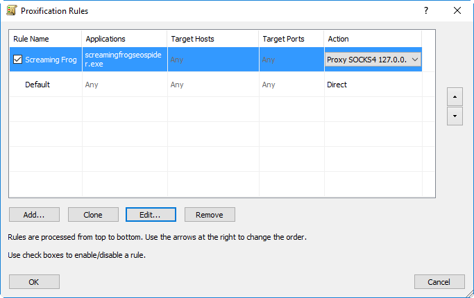 Adding Screaming Frog to Proxifier