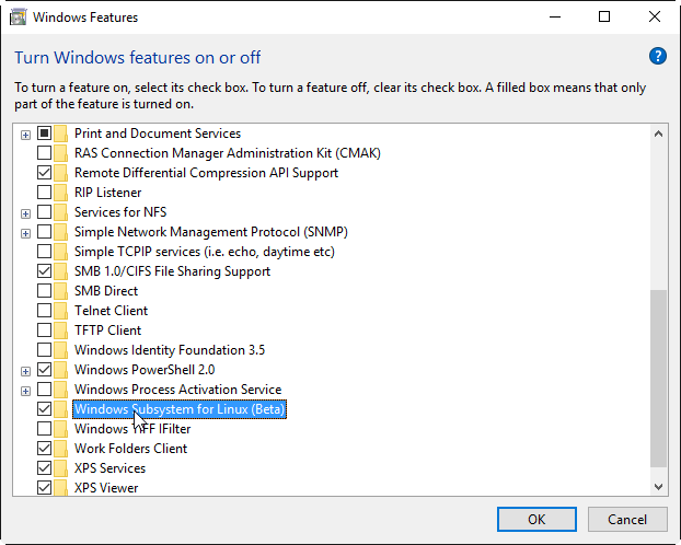 Select 'Windows Subsystem for Linux (beta)'