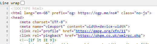 Source code for ohgm.co.uk demonstrating that the viewport is set on the 3rd line of HTML.