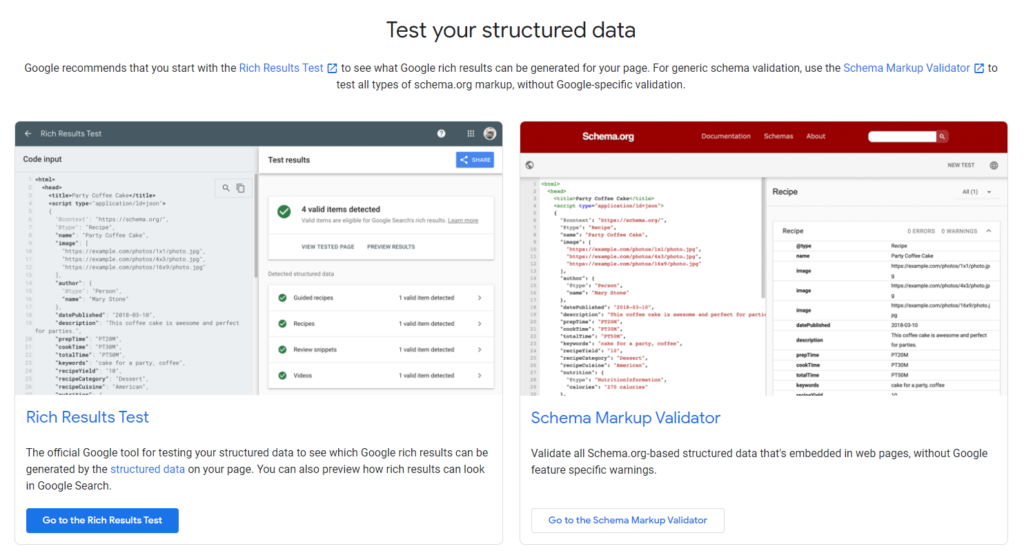 The 'test your structured data' page which replaced Googles Structured Data Testing Tool