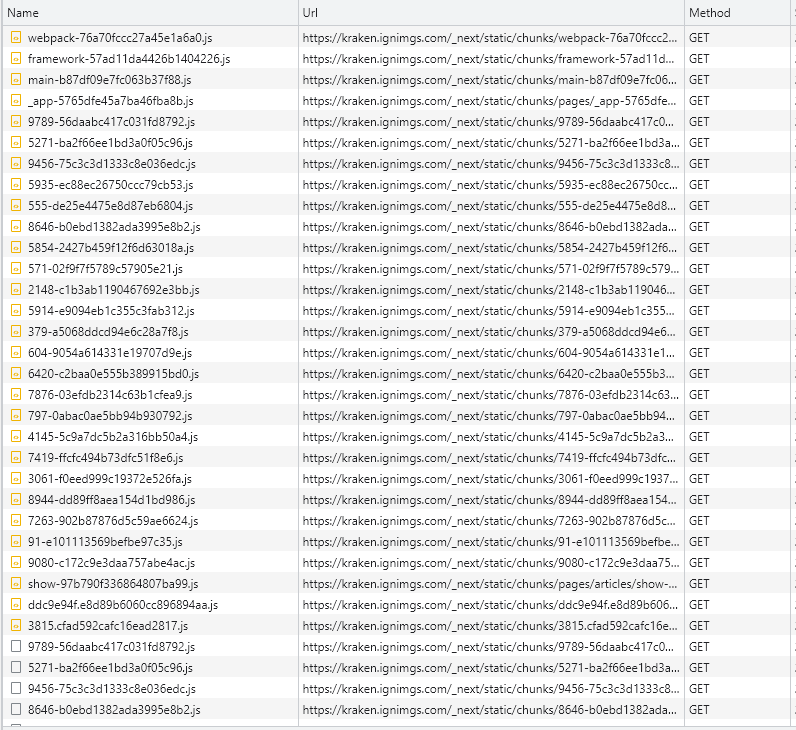 Dev Tools for IGN showing many chunks being requested